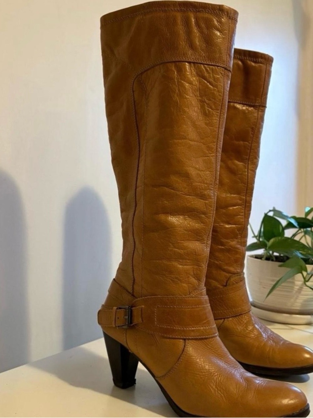 Women's Tall Buckle Boots in Tan